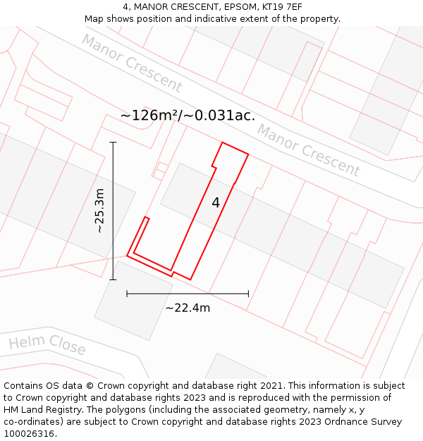 4, MANOR CRESCENT, EPSOM, KT19 7EF: Plot and title map