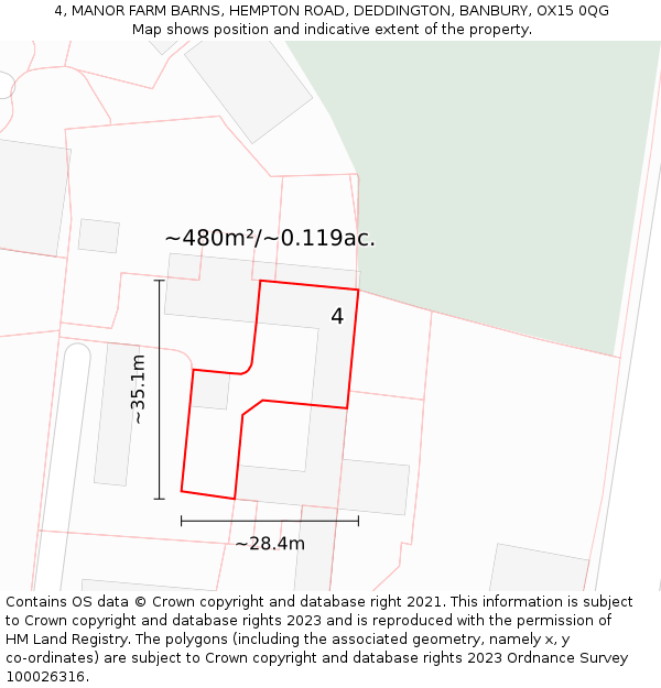 4, MANOR FARM BARNS, HEMPTON ROAD, DEDDINGTON, BANBURY, OX15 0QG: Plot and title map