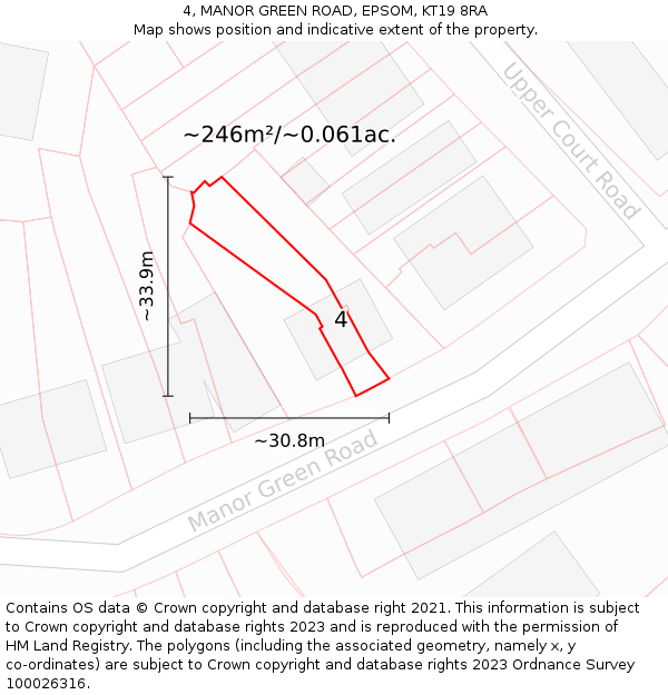 4, MANOR GREEN ROAD, EPSOM, KT19 8RA: Plot and title map