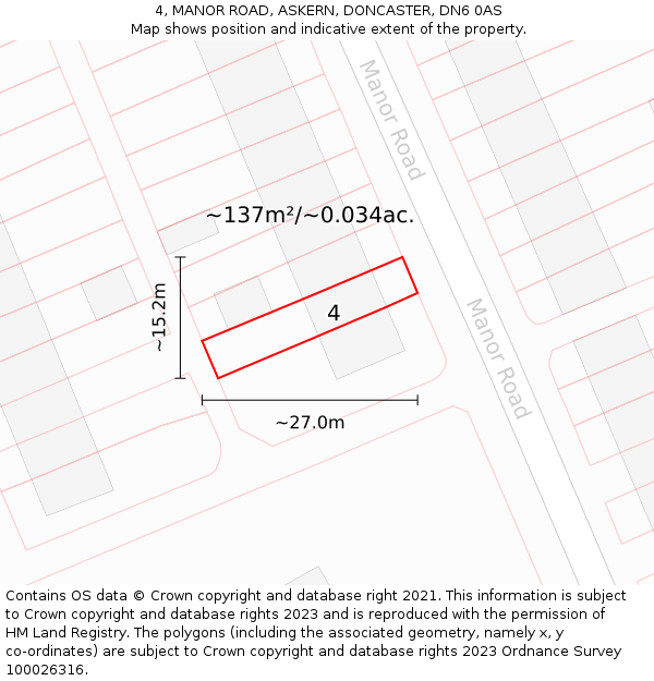 4, MANOR ROAD, ASKERN, DONCASTER, DN6 0AS: Plot and title map