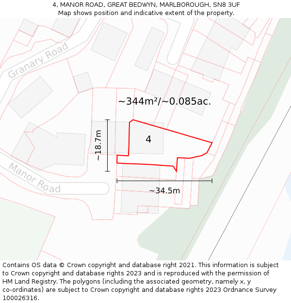 4, MANOR ROAD, GREAT BEDWYN, MARLBOROUGH, SN8 3UF: Plot and title map