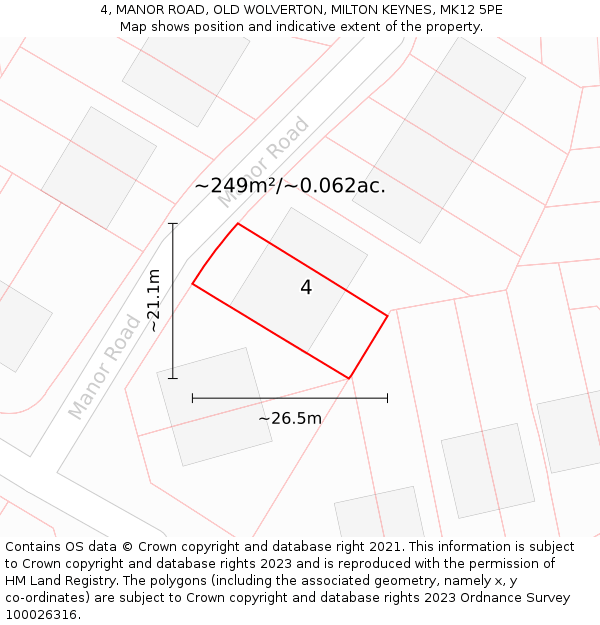 4, MANOR ROAD, OLD WOLVERTON, MILTON KEYNES, MK12 5PE: Plot and title map