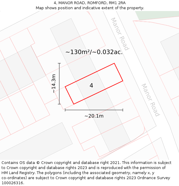 4, MANOR ROAD, ROMFORD, RM1 2RA: Plot and title map