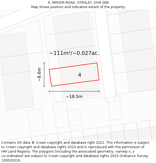 4, MANOR ROAD, STANLEY, DH9 0EB: Plot and title map