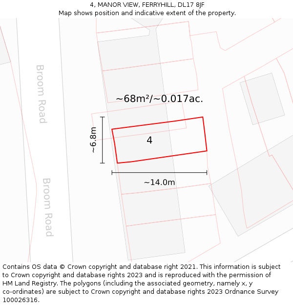 4, MANOR VIEW, FERRYHILL, DL17 8JF: Plot and title map