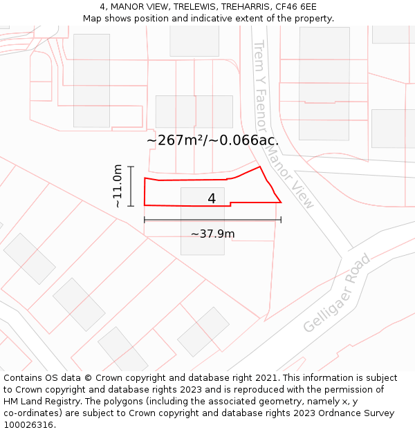 4, MANOR VIEW, TRELEWIS, TREHARRIS, CF46 6EE: Plot and title map