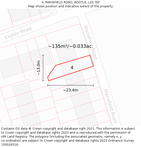 4, MANSFIELD ROAD, BOOTLE, L20 7EF: Plot and title map