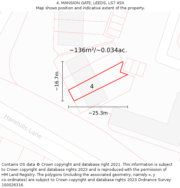 4, MANSION GATE, LEEDS, LS7 4SX: Plot and title map