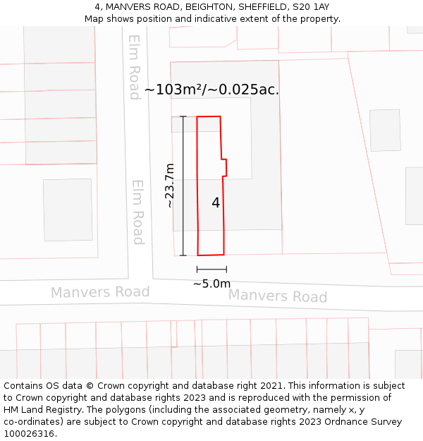 4, MANVERS ROAD, BEIGHTON, SHEFFIELD, S20 1AY: Plot and title map