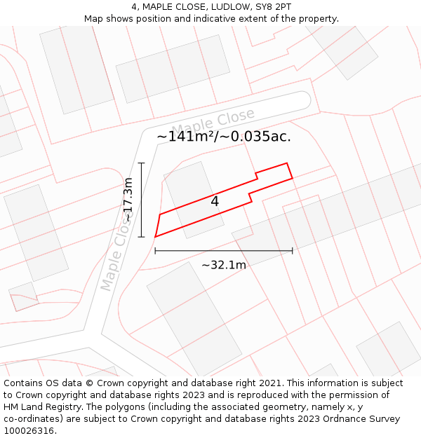 4, MAPLE CLOSE, LUDLOW, SY8 2PT: Plot and title map