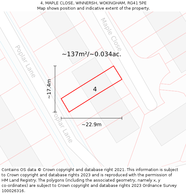 4, MAPLE CLOSE, WINNERSH, WOKINGHAM, RG41 5PE: Plot and title map