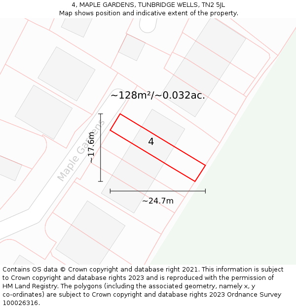 4, MAPLE GARDENS, TUNBRIDGE WELLS, TN2 5JL: Plot and title map