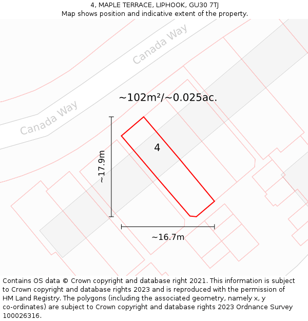 4, MAPLE TERRACE, LIPHOOK, GU30 7TJ: Plot and title map