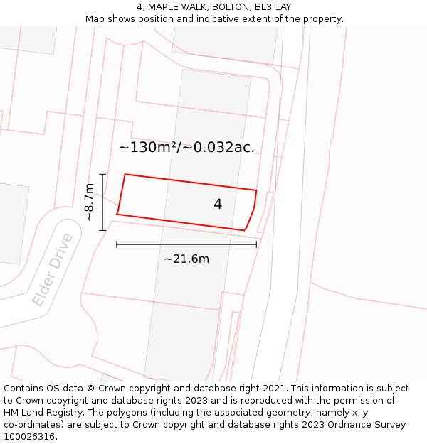 4, MAPLE WALK, BOLTON, BL3 1AY: Plot and title map