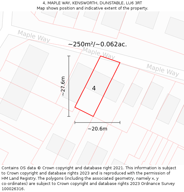 4, MAPLE WAY, KENSWORTH, DUNSTABLE, LU6 3RT: Plot and title map