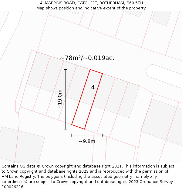 4, MAPPINS ROAD, CATCLIFFE, ROTHERHAM, S60 5TH: Plot and title map