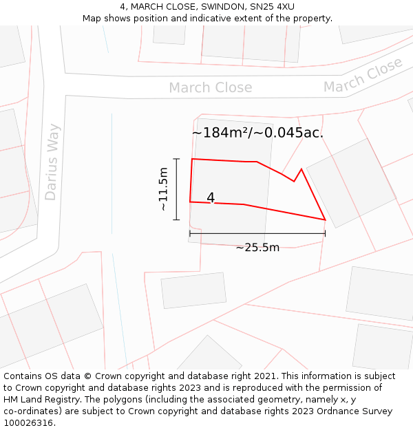4, MARCH CLOSE, SWINDON, SN25 4XU: Plot and title map