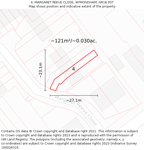 4, MARGARET REEVE CLOSE, WYMONDHAM, NR18 0ST: Plot and title map