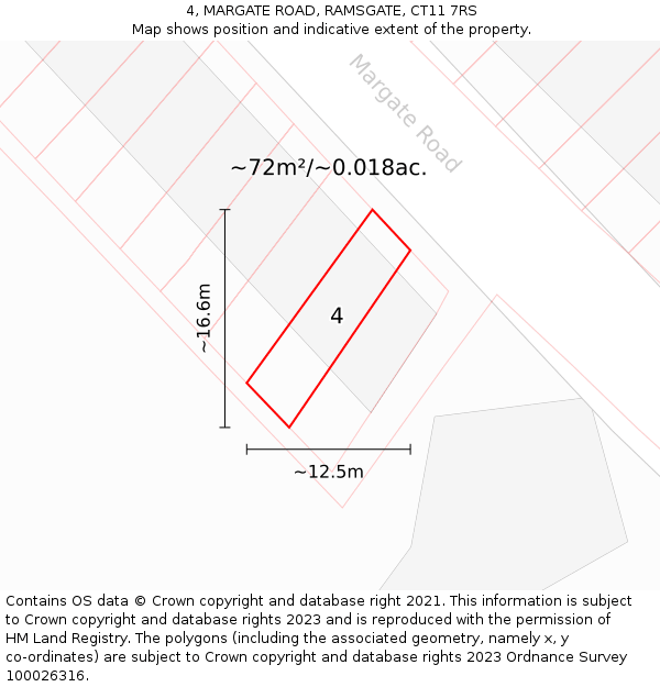 4, MARGATE ROAD, RAMSGATE, CT11 7RS: Plot and title map