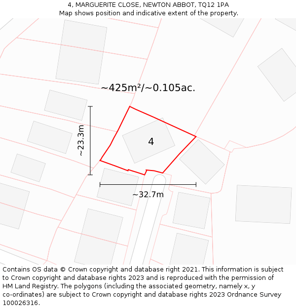 4, MARGUERITE CLOSE, NEWTON ABBOT, TQ12 1PA: Plot and title map