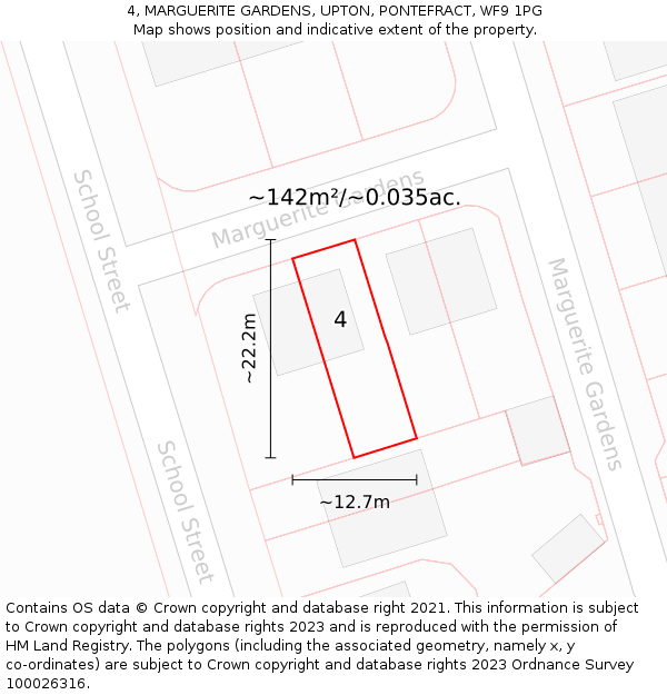4, MARGUERITE GARDENS, UPTON, PONTEFRACT, WF9 1PG: Plot and title map