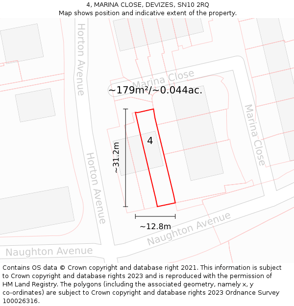 4, MARINA CLOSE, DEVIZES, SN10 2RQ: Plot and title map