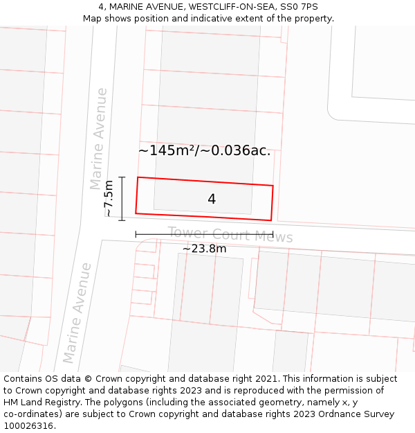 4, MARINE AVENUE, WESTCLIFF-ON-SEA, SS0 7PS: Plot and title map