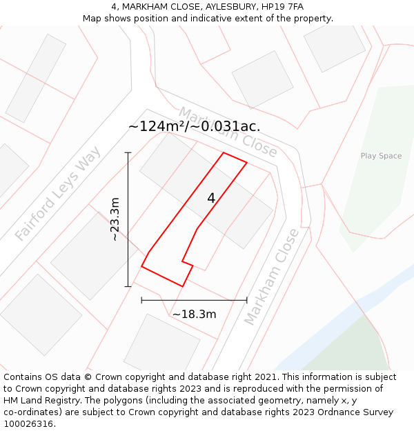4, MARKHAM CLOSE, AYLESBURY, HP19 7FA: Plot and title map