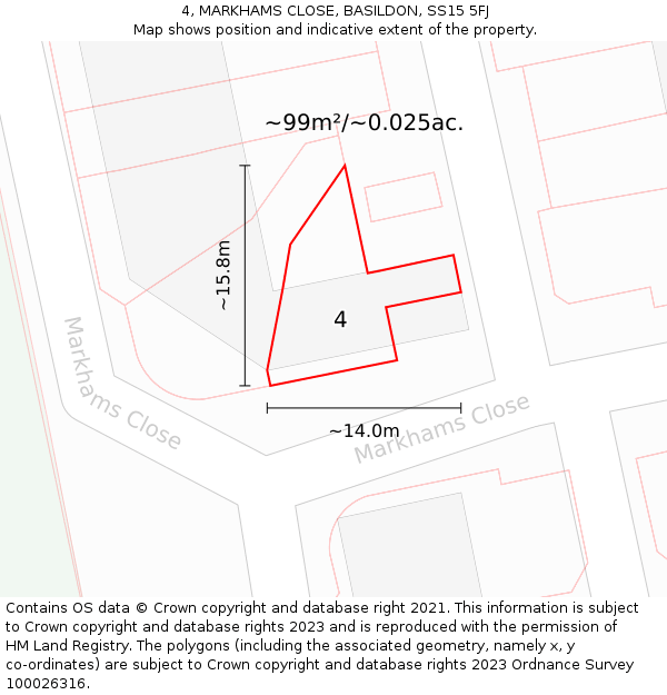 4, MARKHAMS CLOSE, BASILDON, SS15 5FJ: Plot and title map