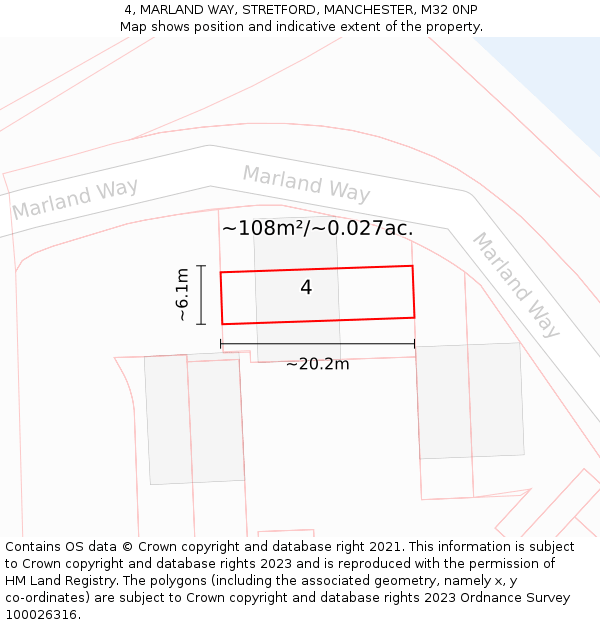 4, MARLAND WAY, STRETFORD, MANCHESTER, M32 0NP: Plot and title map