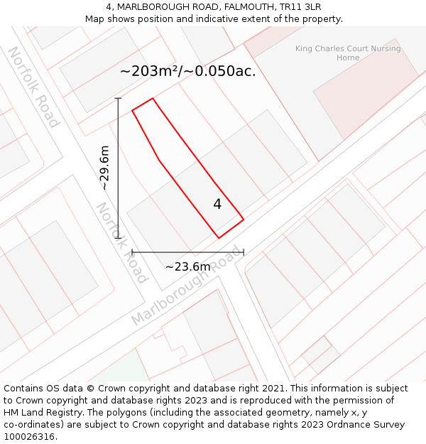 4, MARLBOROUGH ROAD, FALMOUTH, TR11 3LR: Plot and title map