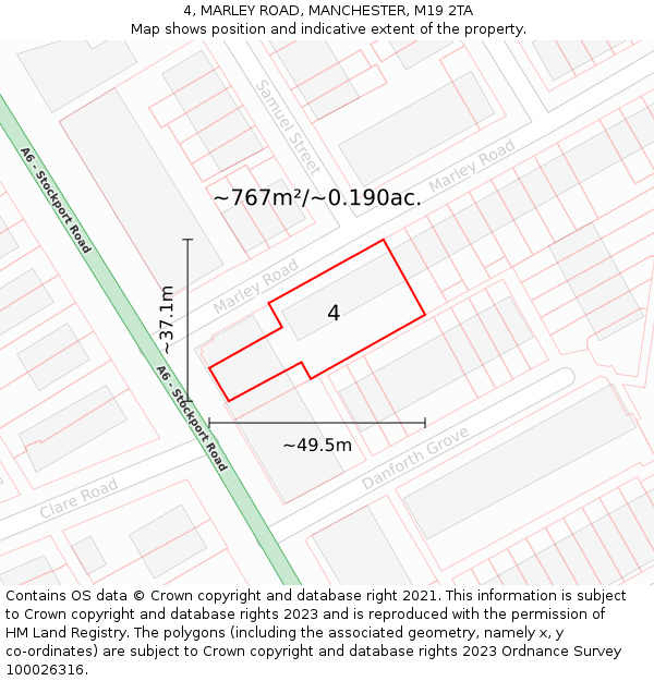 4, MARLEY ROAD, MANCHESTER, M19 2TA: Plot and title map