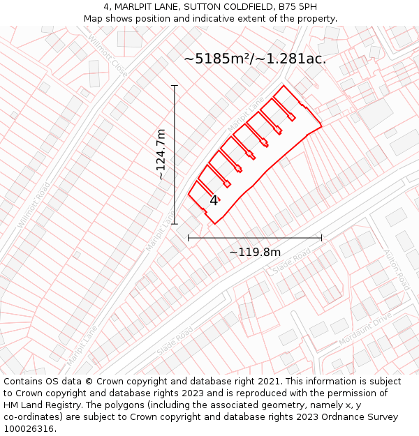 4, MARLPIT LANE, SUTTON COLDFIELD, B75 5PH: Plot and title map