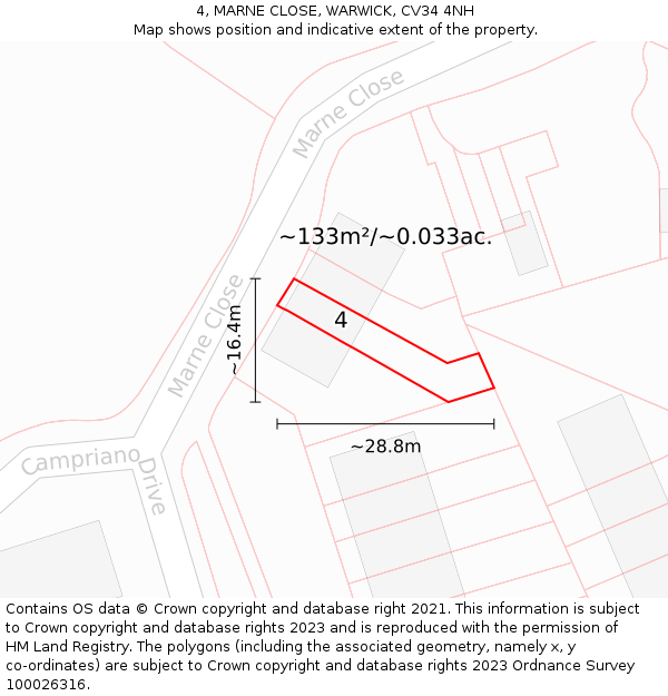 4, MARNE CLOSE, WARWICK, CV34 4NH: Plot and title map