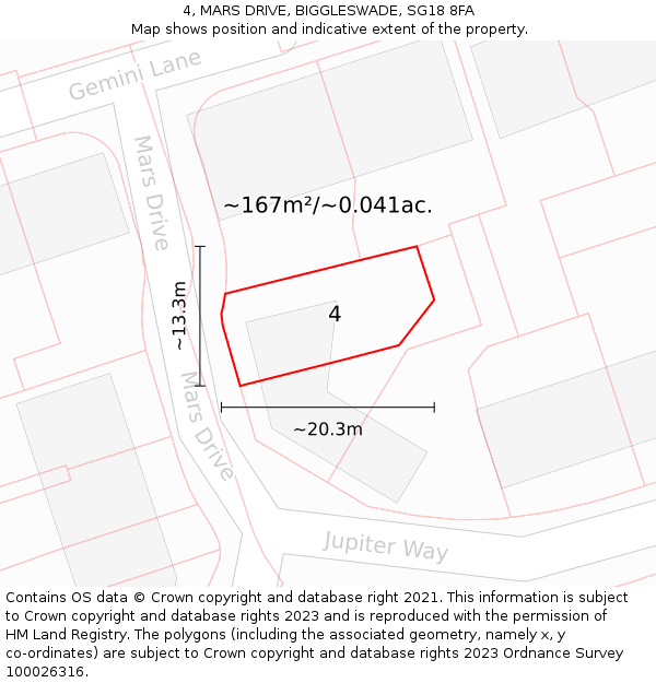 4, MARS DRIVE, BIGGLESWADE, SG18 8FA: Plot and title map