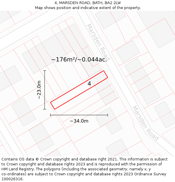 4, MARSDEN ROAD, BATH, BA2 2LW: Plot and title map