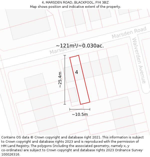 4, MARSDEN ROAD, BLACKPOOL, FY4 3BZ: Plot and title map