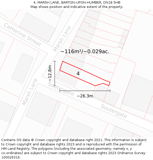 4, MARSH LANE, BARTON-UPON-HUMBER, DN18 5HB: Plot and title map