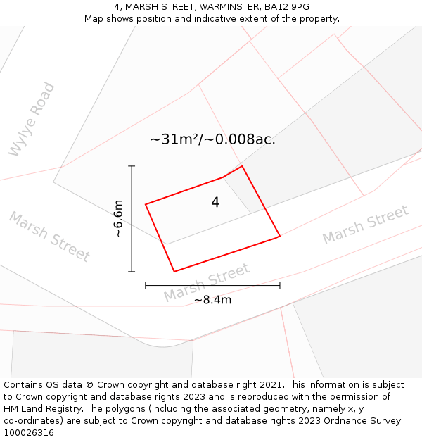 4, MARSH STREET, WARMINSTER, BA12 9PG: Plot and title map