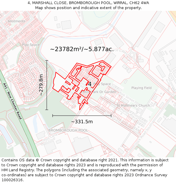 4, MARSHALL CLOSE, BROMBOROUGH POOL, WIRRAL, CH62 4WA: Plot and title map