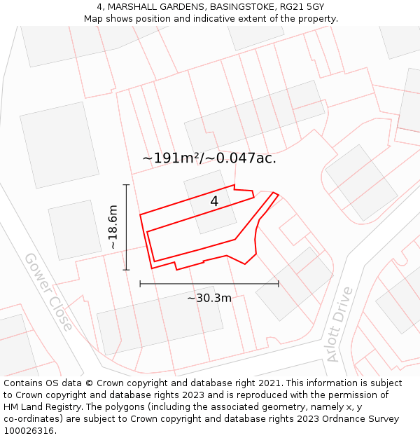 4, MARSHALL GARDENS, BASINGSTOKE, RG21 5GY: Plot and title map