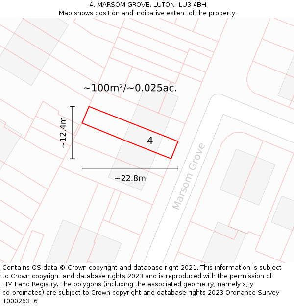 4, MARSOM GROVE, LUTON, LU3 4BH: Plot and title map
