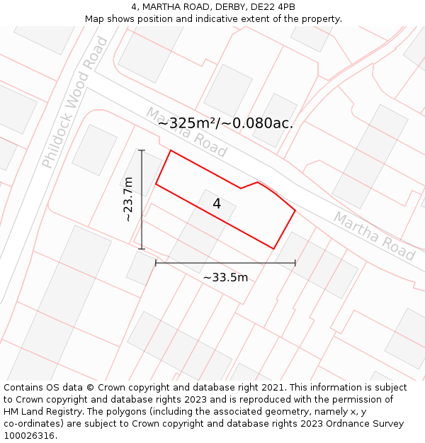 4, MARTHA ROAD, DERBY, DE22 4PB: Plot and title map