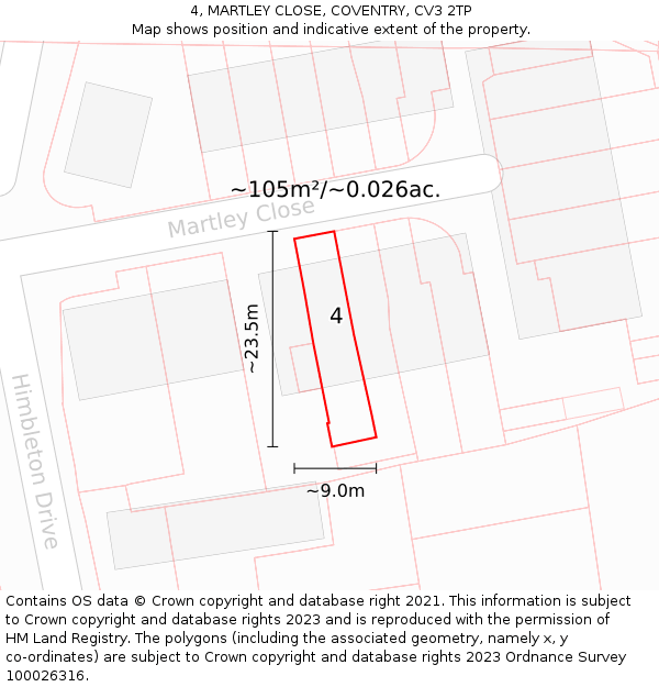 4, MARTLEY CLOSE, COVENTRY, CV3 2TP: Plot and title map