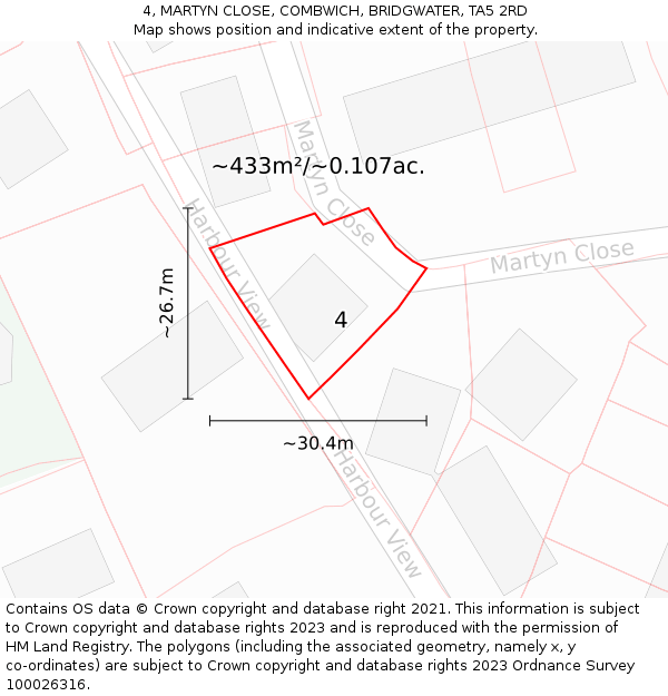 4, MARTYN CLOSE, COMBWICH, BRIDGWATER, TA5 2RD: Plot and title map