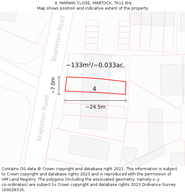 4, MARWIN CLOSE, MARTOCK, TA12 6HJ: Plot and title map