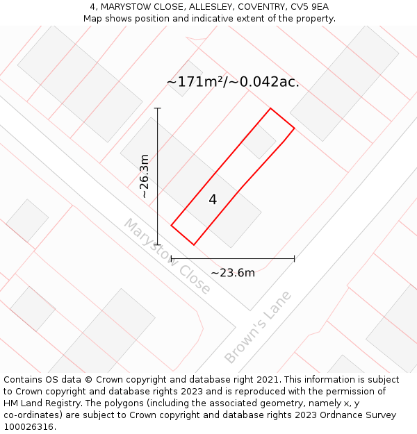4, MARYSTOW CLOSE, ALLESLEY, COVENTRY, CV5 9EA: Plot and title map