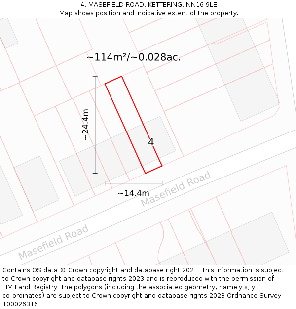 4, MASEFIELD ROAD, KETTERING, NN16 9LE: Plot and title map
