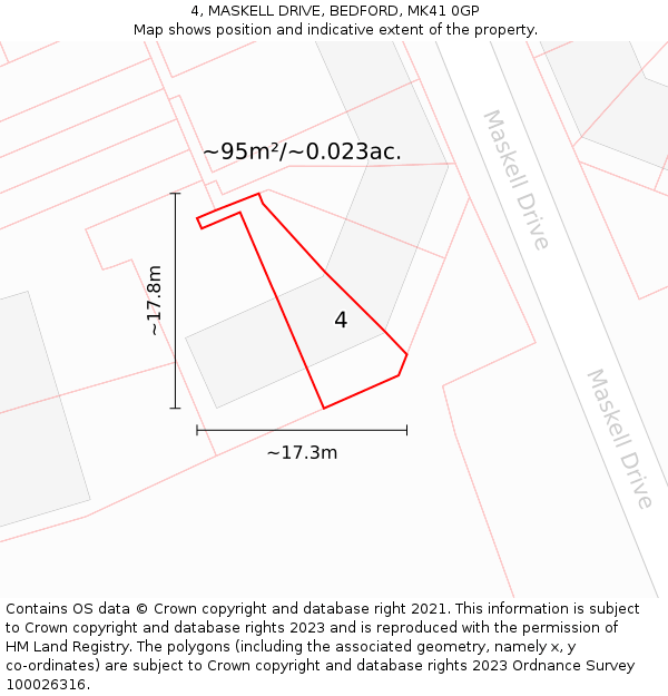 4, MASKELL DRIVE, BEDFORD, MK41 0GP: Plot and title map