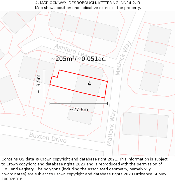 4, MATLOCK WAY, DESBOROUGH, KETTERING, NN14 2UR: Plot and title map